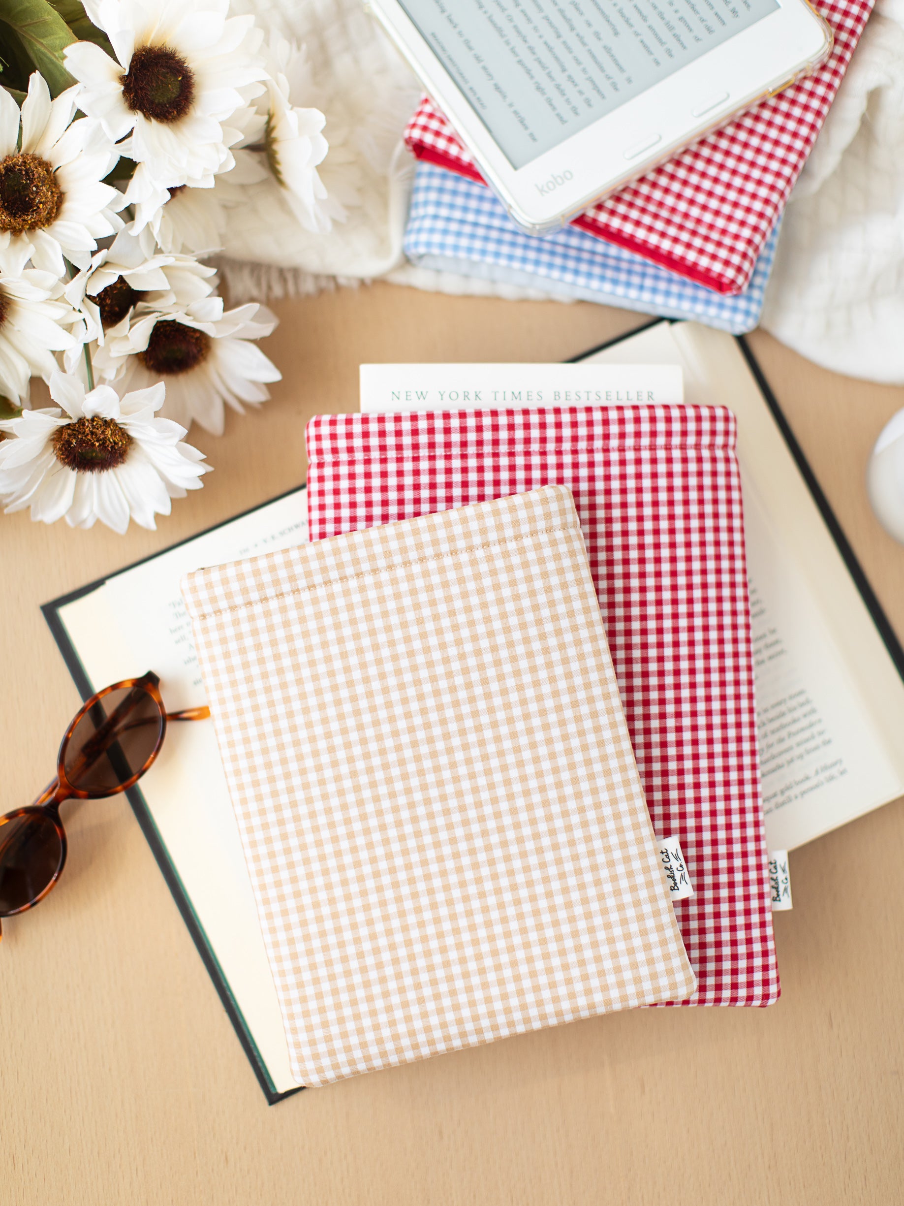 Beige Gingham Book Sleeve