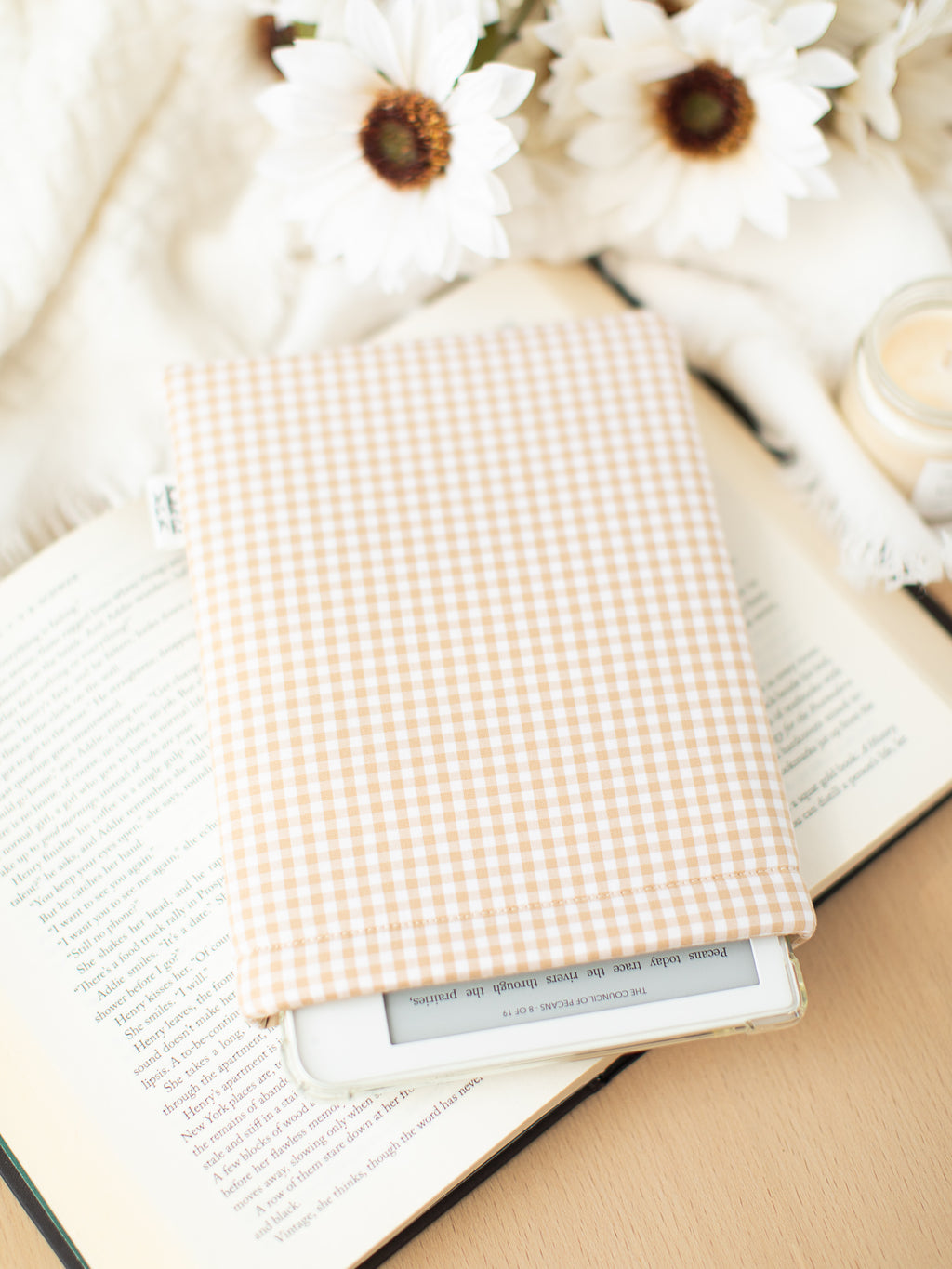 Beige Gingham Book Sleeve