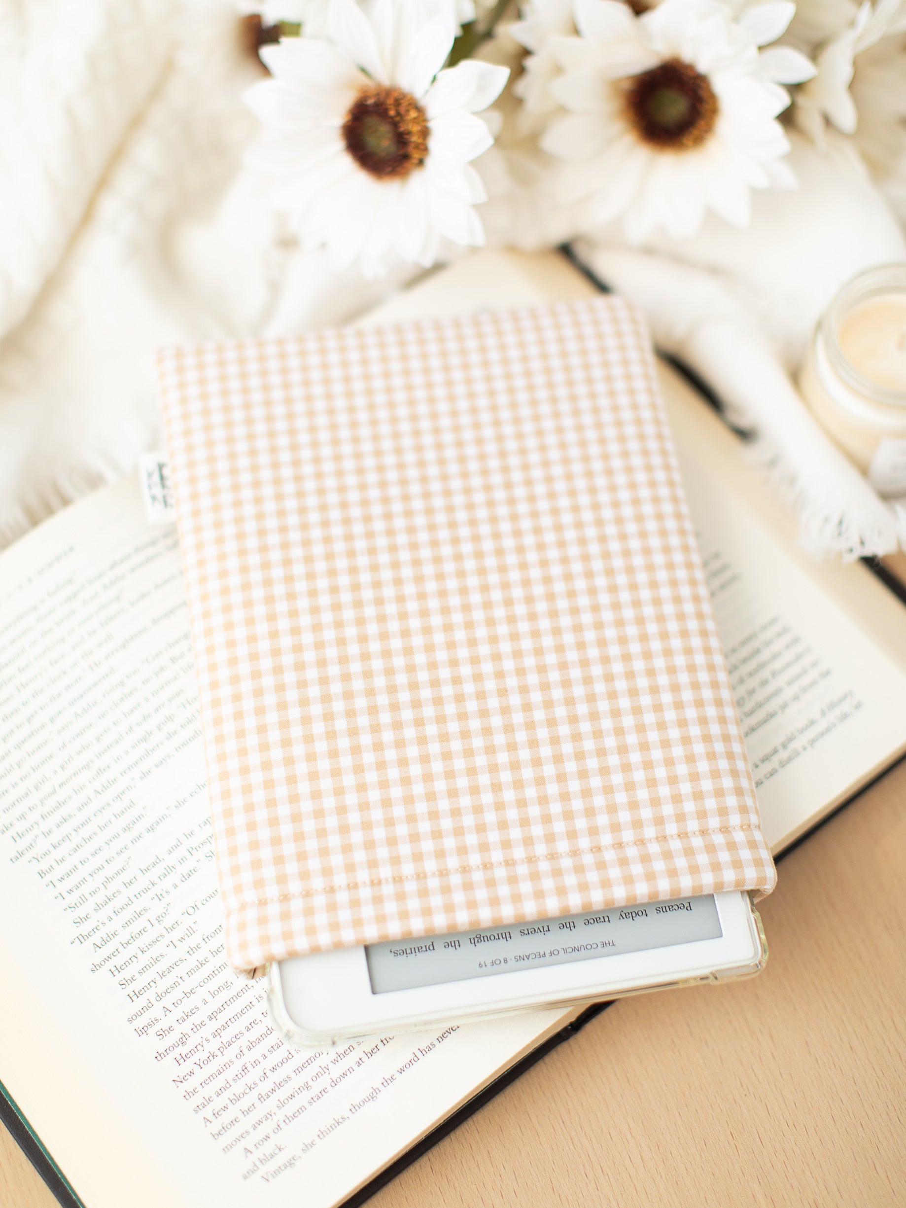 Beige Gingham Book Sleeve
