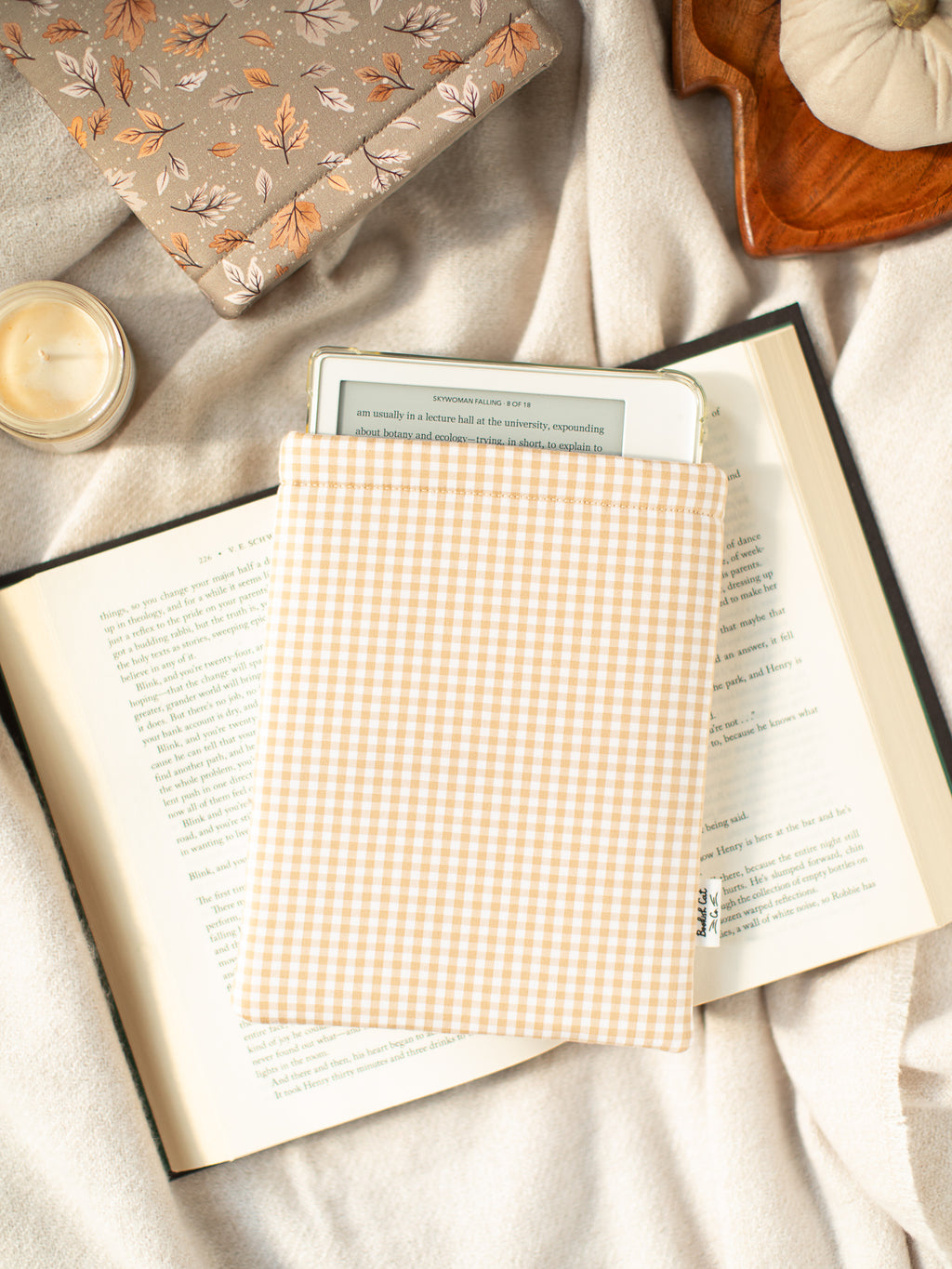 Beige Gingham Book Sleeve