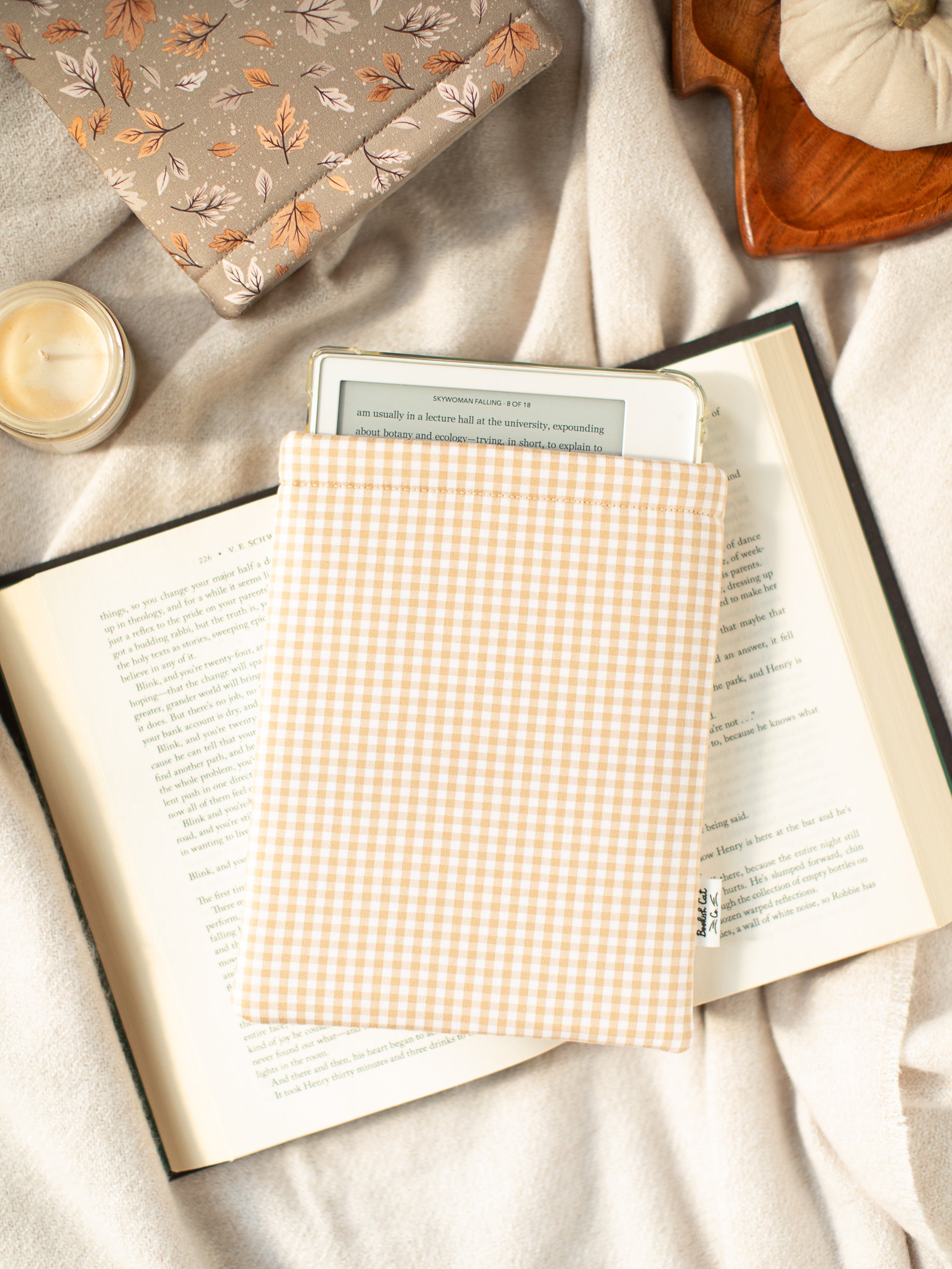 Beige Gingham Book Sleeve